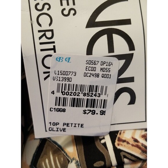 J Stevens Women's Size 10P Olive Beige Afrocentric Style Padded Shoulder Dress - Picture 4 of 9